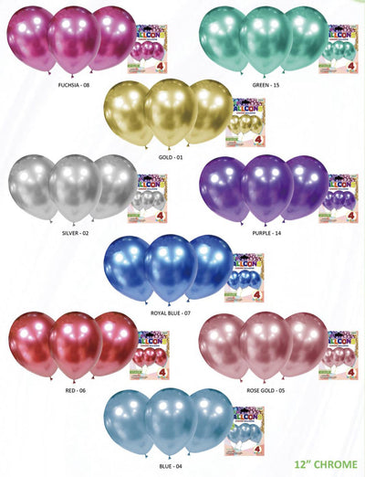 Chrome Premium Latex Balloons (4 Count) - Set With Style