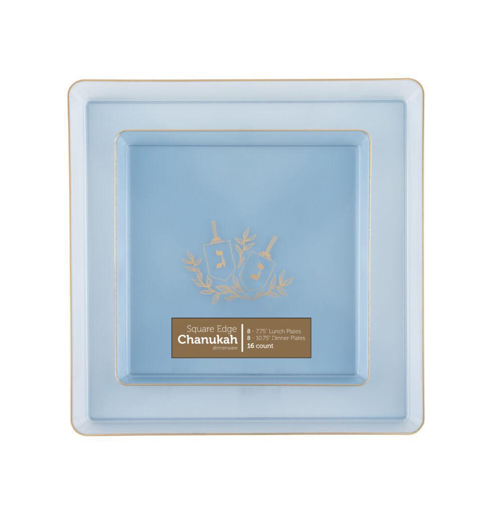 Chanukah Square Edge Blue And Gold Combo (Service for 8)