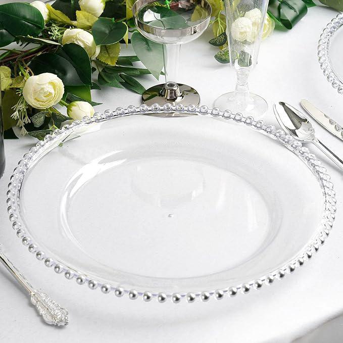 Clear With Silver Beaded Dinnerware Collection Set With Style