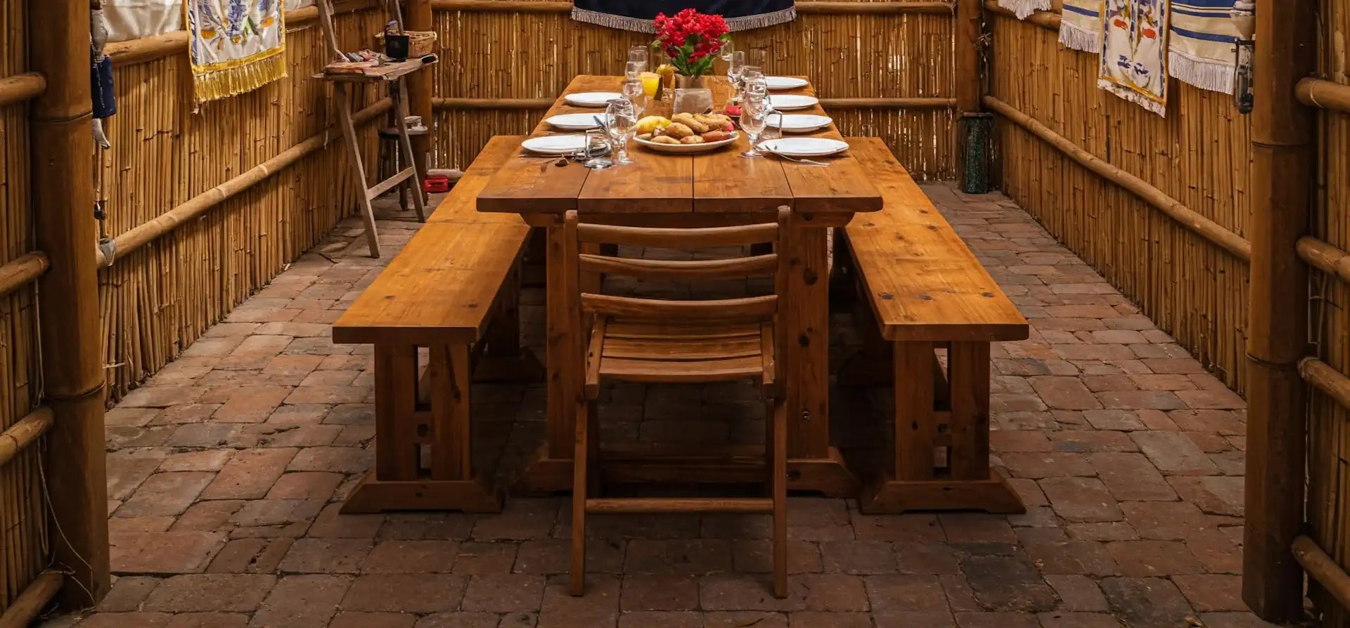 set table in sukkah for Sukkot