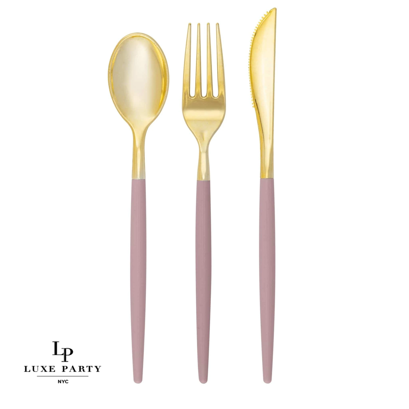 Mauve & Gold Plastic Cutlery Set (Service for 8)
