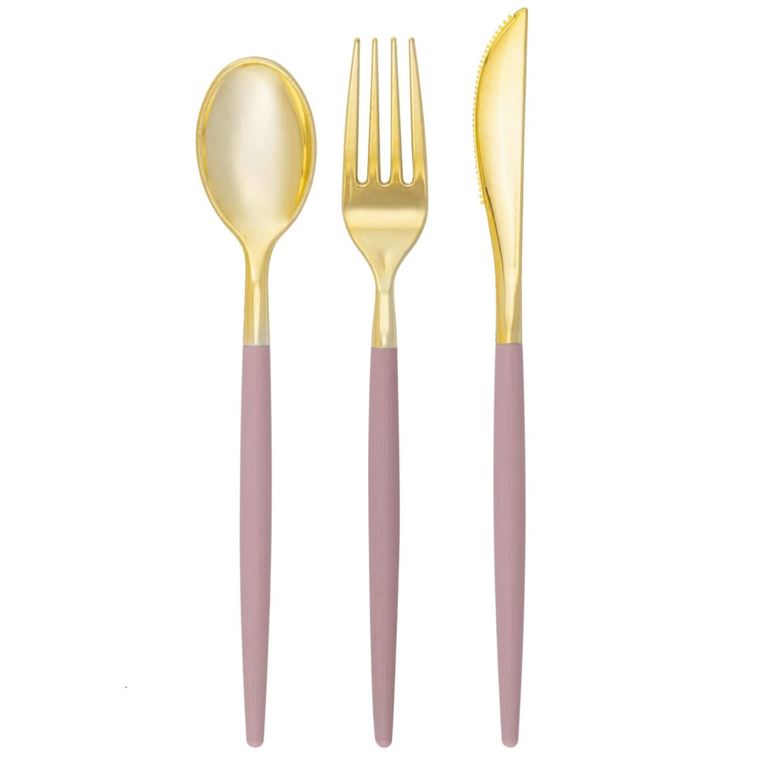 Mauve & Gold Plastic Cutlery Set (Service for 8) - Set With Style