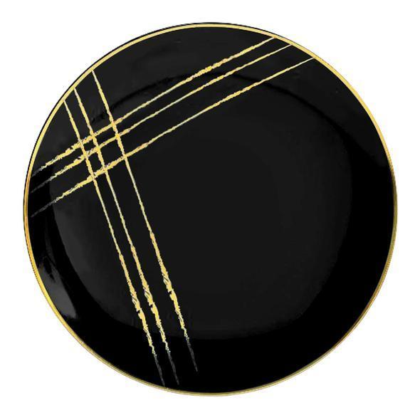 Black with Gold Brushstroke Round Plates - Set With Style