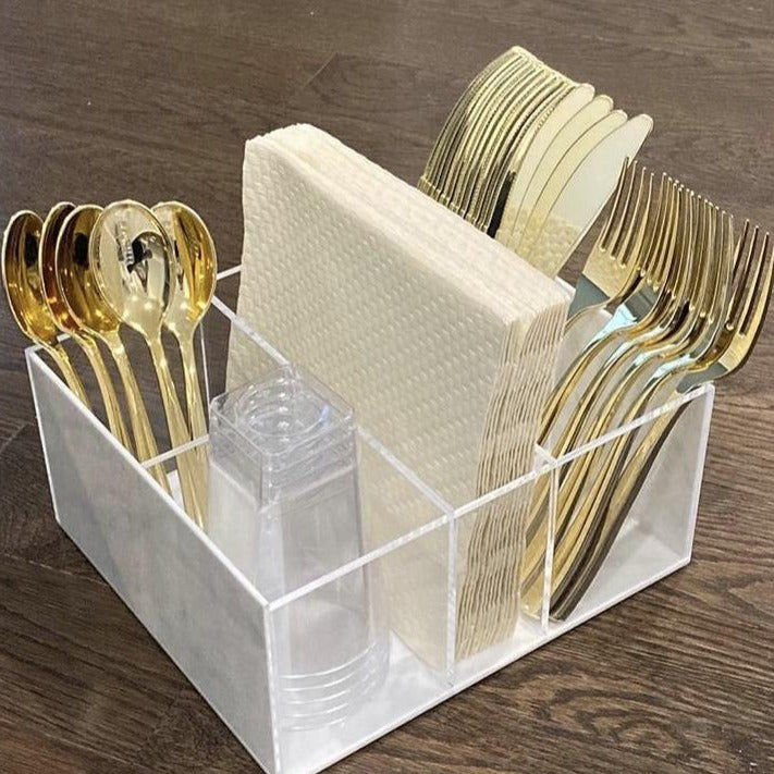 Luxe Marble Caddy with Napkin Compartment, Lucite - Set With Style