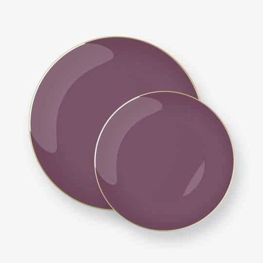 Round Purple • Gold Plastic Plates | 10 Pack - Set With Style