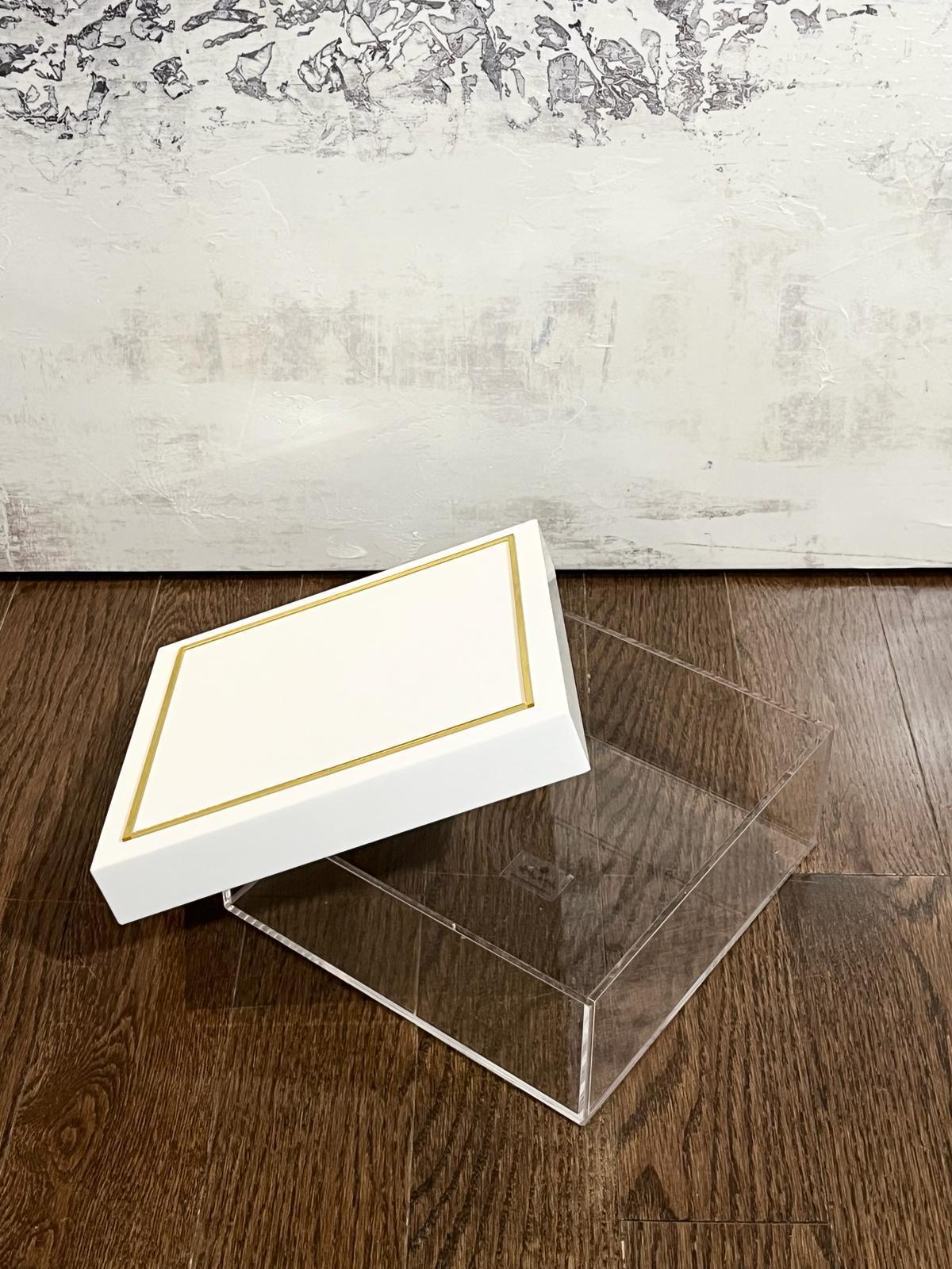Luxe Lucite 8" Dish/Box With A White And Gold Trim Lid (1 Count)
