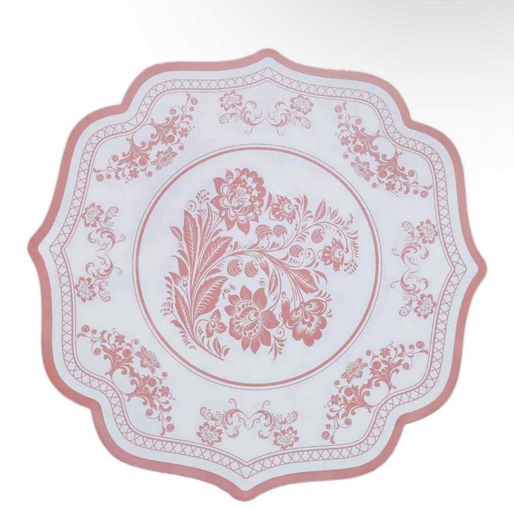 White And Pink French Toile Paper Charger (10 Count)