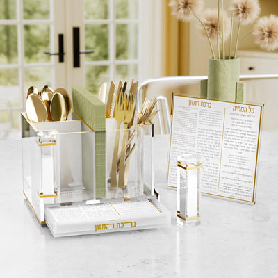 Classic Lucite Cutlery Holder with Salt & Bencher Set