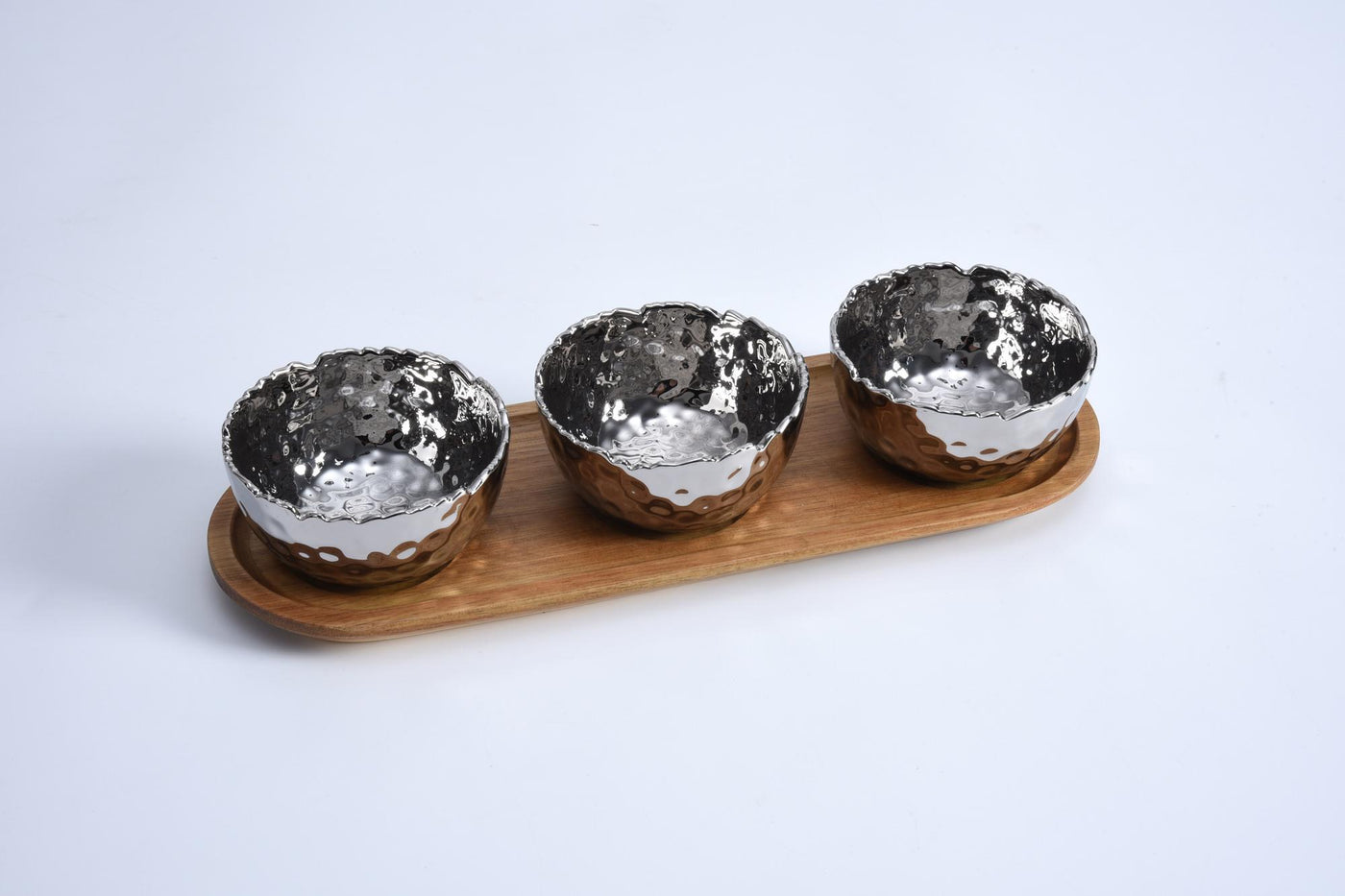 Pampa Bay Set of 3 Porcelain Bowls on Acacia Wood Tray (1 Count) - Set With Style