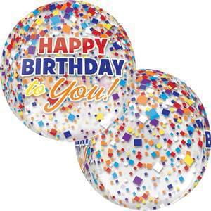 15" Birthday Clear Confetti Orbz See-Through Balloon (1 Count) - Set With Style