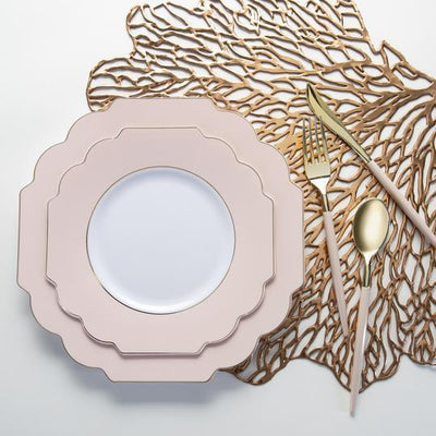 Scalloped Blush • Gold Plastic Plates | 10 Pack