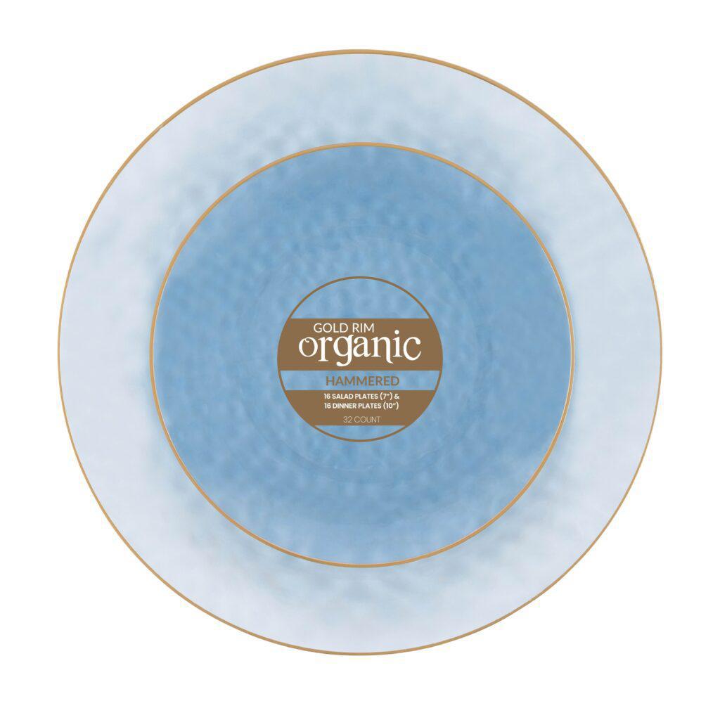 Hammered Transparent Blue With Gold Rim Dinnerware Collection