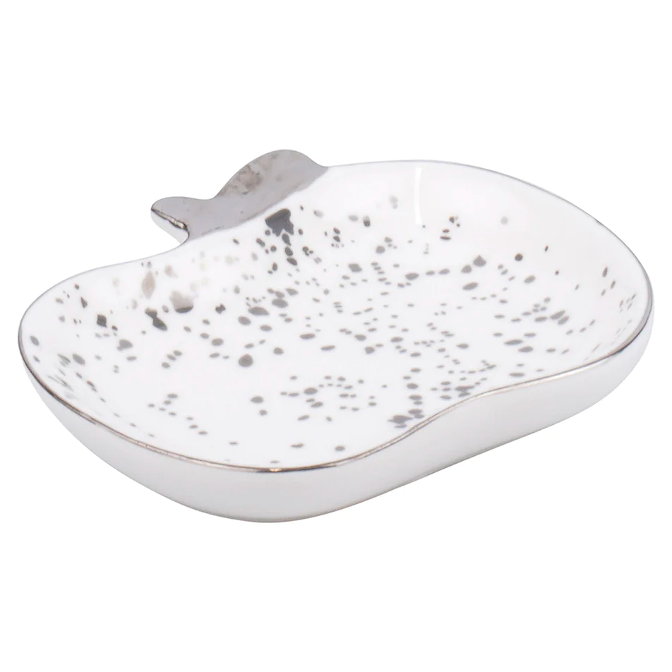 Silver Speckled Ceramic Apple Shaped Dish (1 Count)