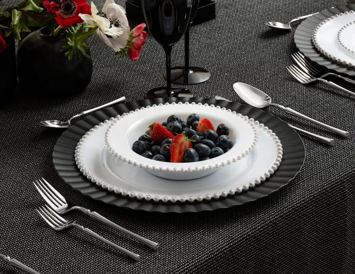 White & Silver Beaded Collection Dinnerware