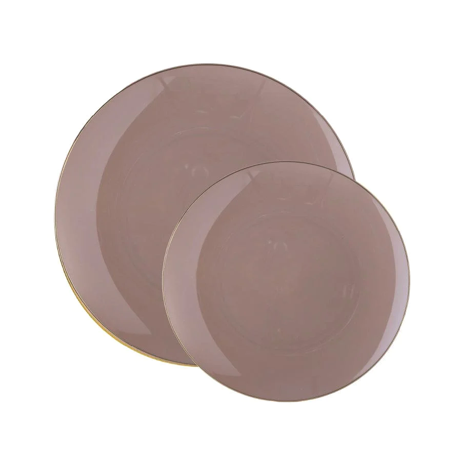 Round Taupe • Gold Plastic Dinnerware Collection