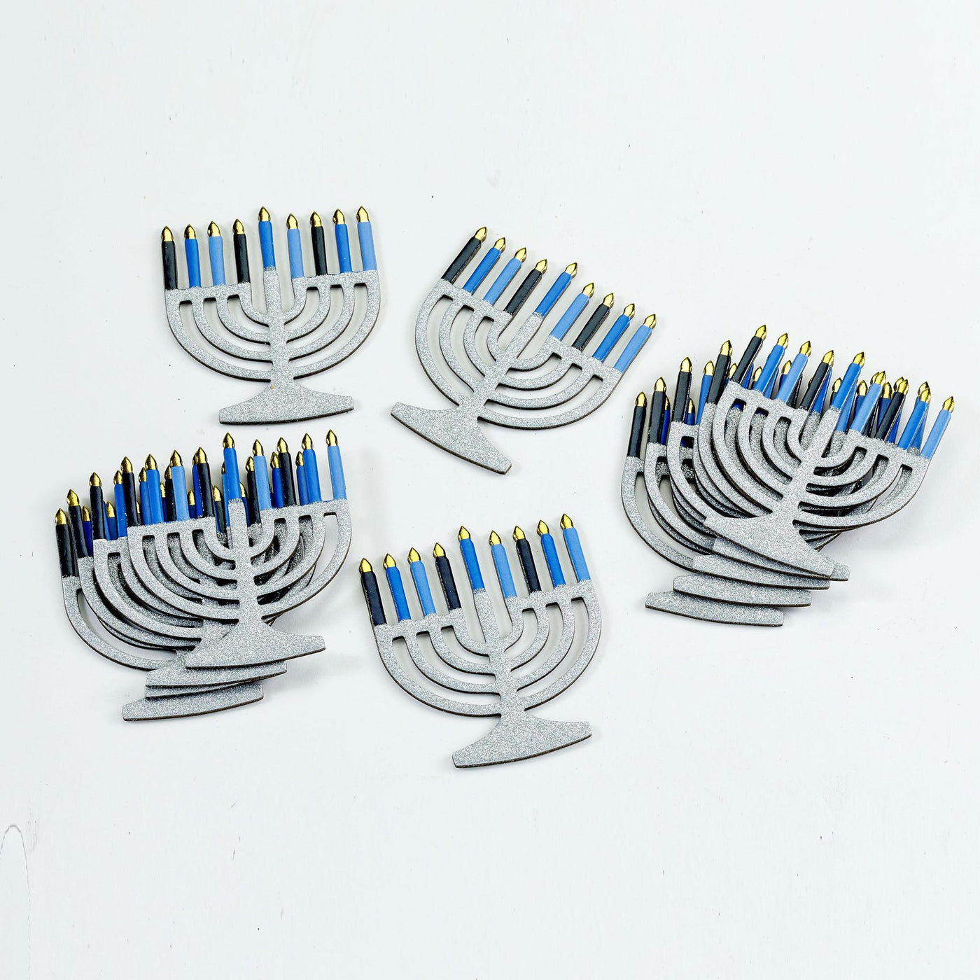 Chanukah Tablescatters, 12 Foiled & Glittered Menorahs (1 Count)