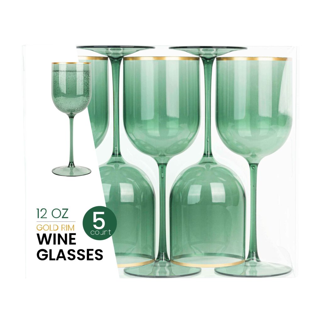 Wine Glasses Green Gold Rim (5 Count)