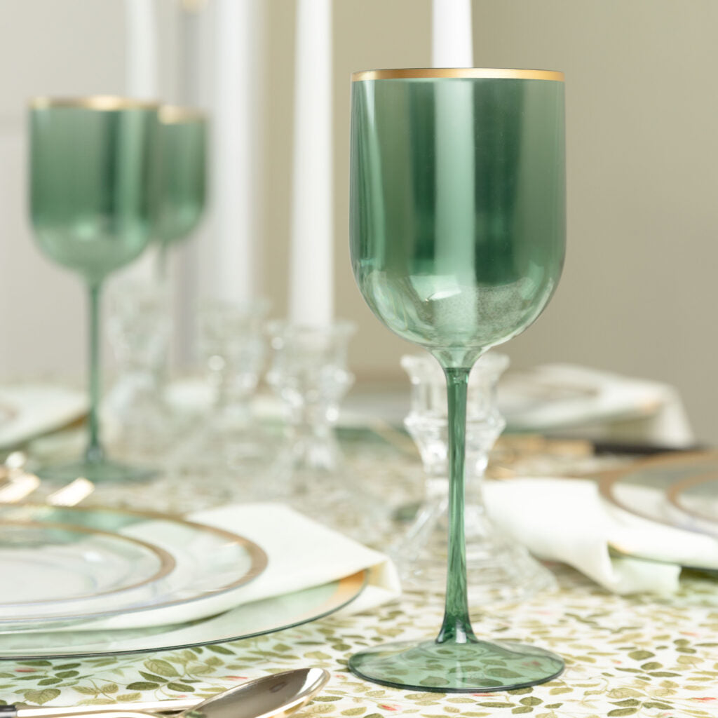 plastic green with gold rim goblet on stem drinkware