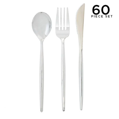 Matrix Silver Plastic Cutlery Set | 60 Pieces - Set With Style