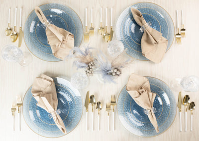 Hammered Transparent Blue With Gold Rim Dinnerware Collection