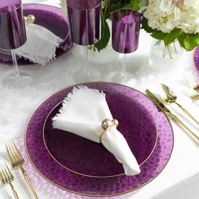 Purple hammered elegant disposable plastic plates