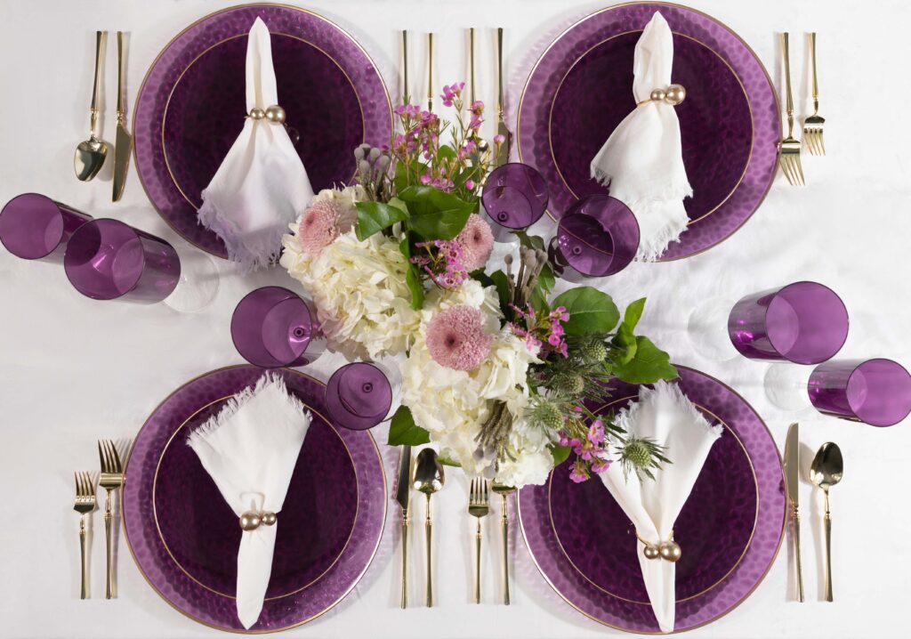 Hammered Transparent Purple With Gold Rim Dinnerware Collection