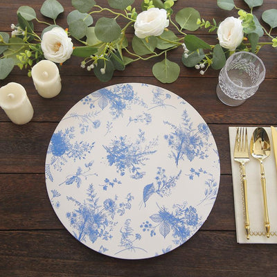 13" Blue Chinoiserie Floral Print Round Charger (12 Count)