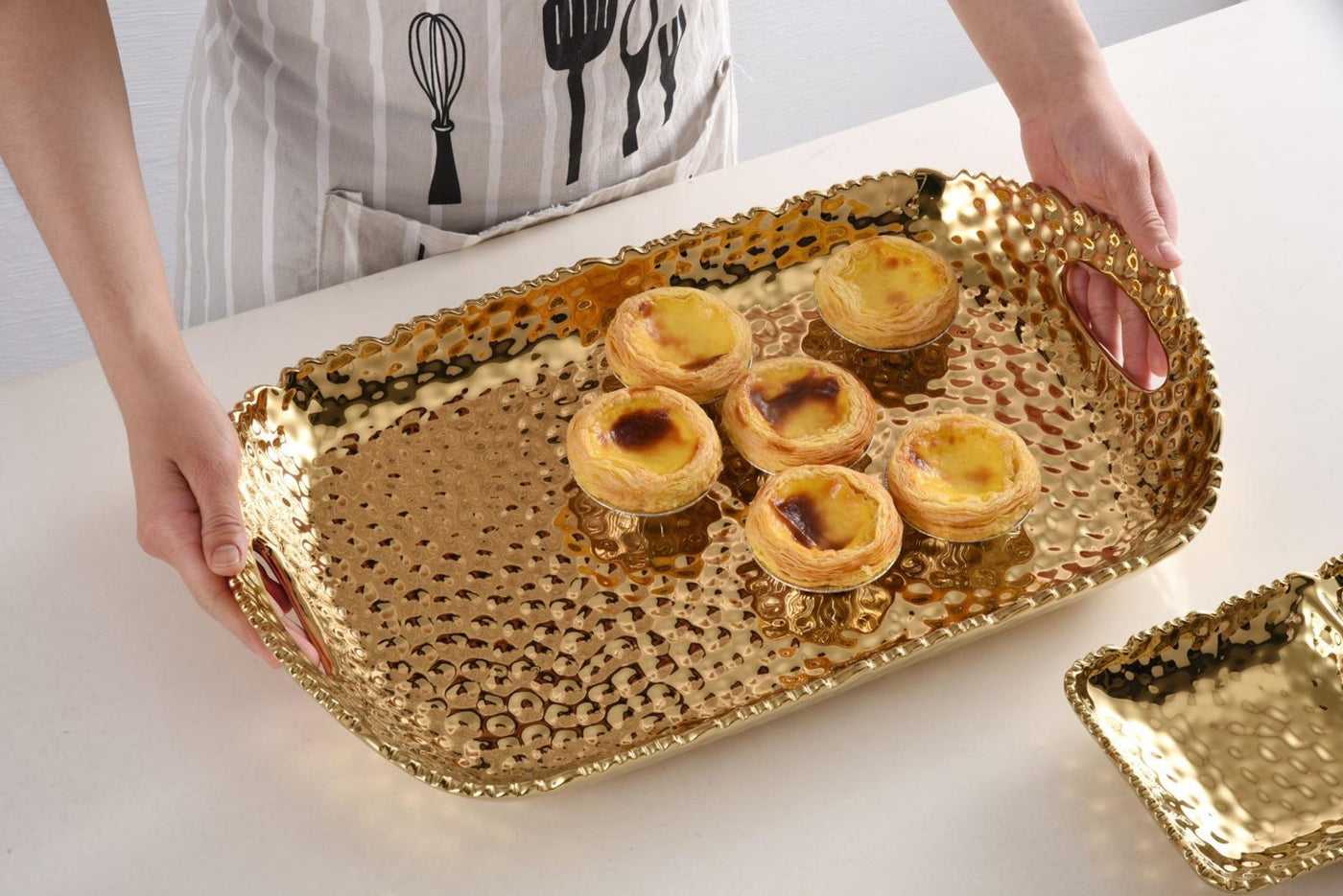 Gold Rectangular Tray with Handles (1 Count)