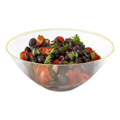 32 oz. Clear with Gold Rim Organic Round Plastic Bowls (5 Count)