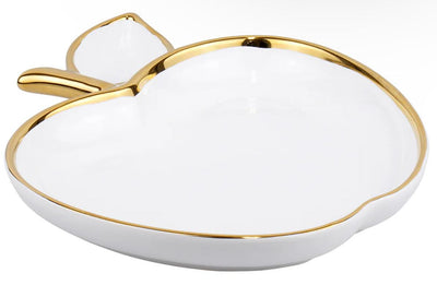 White Porcelain Apple Shaped Dish With Gold Trim Rosh Hashana