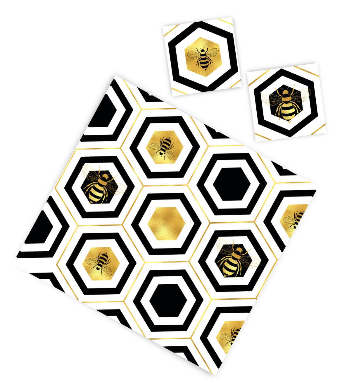 Gold Bees Paper Placemat With Coasters (12 Count)