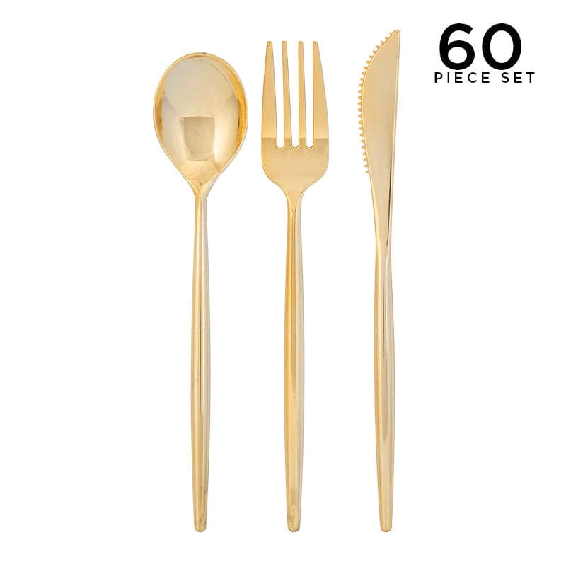 Matrix Gold Plastic Cutlery Set | 60 Pieces - Set With Style