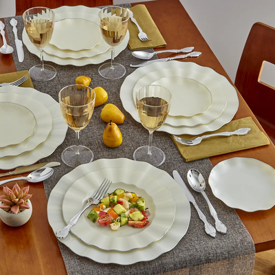 Veil Ivory With Silver Rim Dinnerware Collection