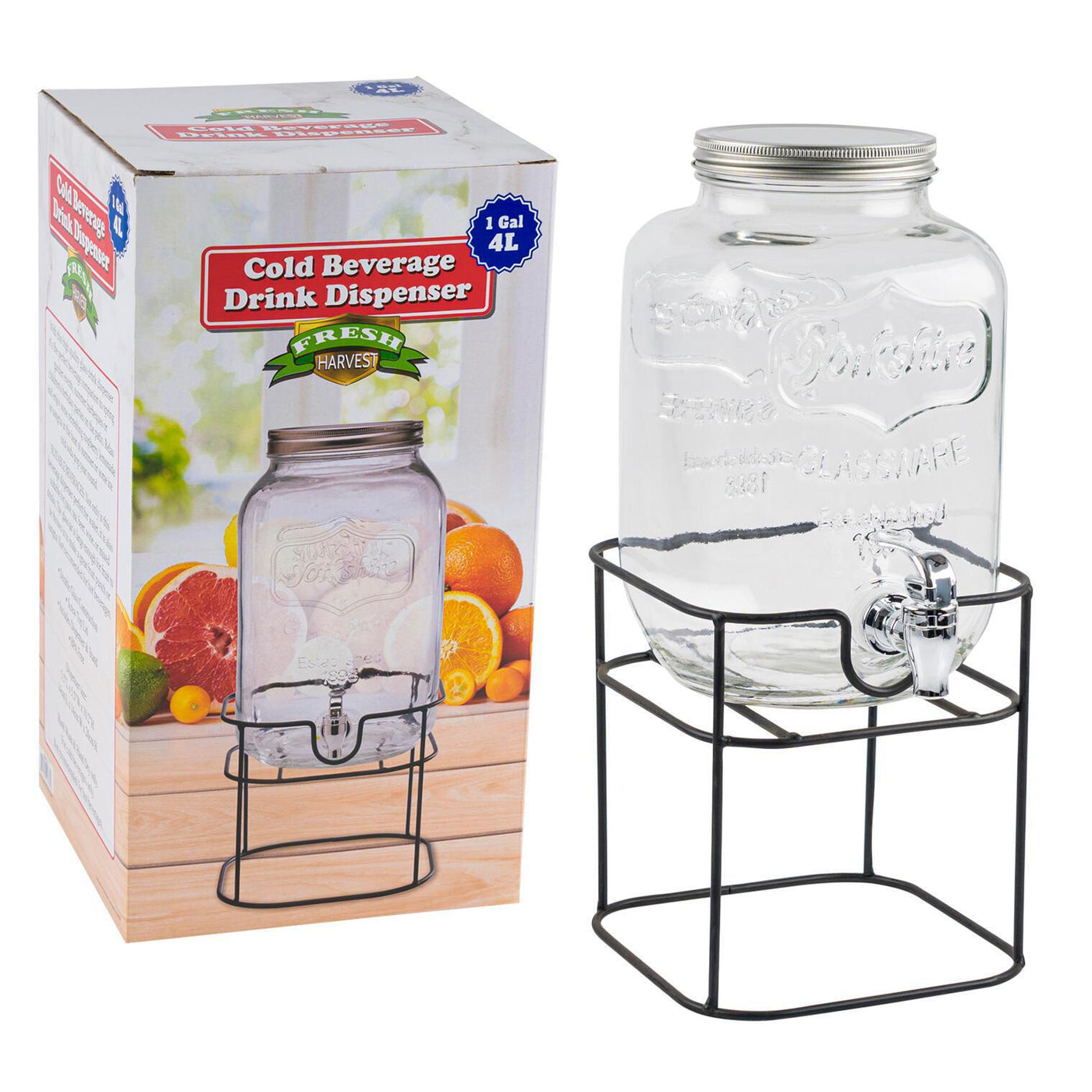 Glass Dispenser With Stand- 4 Liters (1 Count) - Set With Style