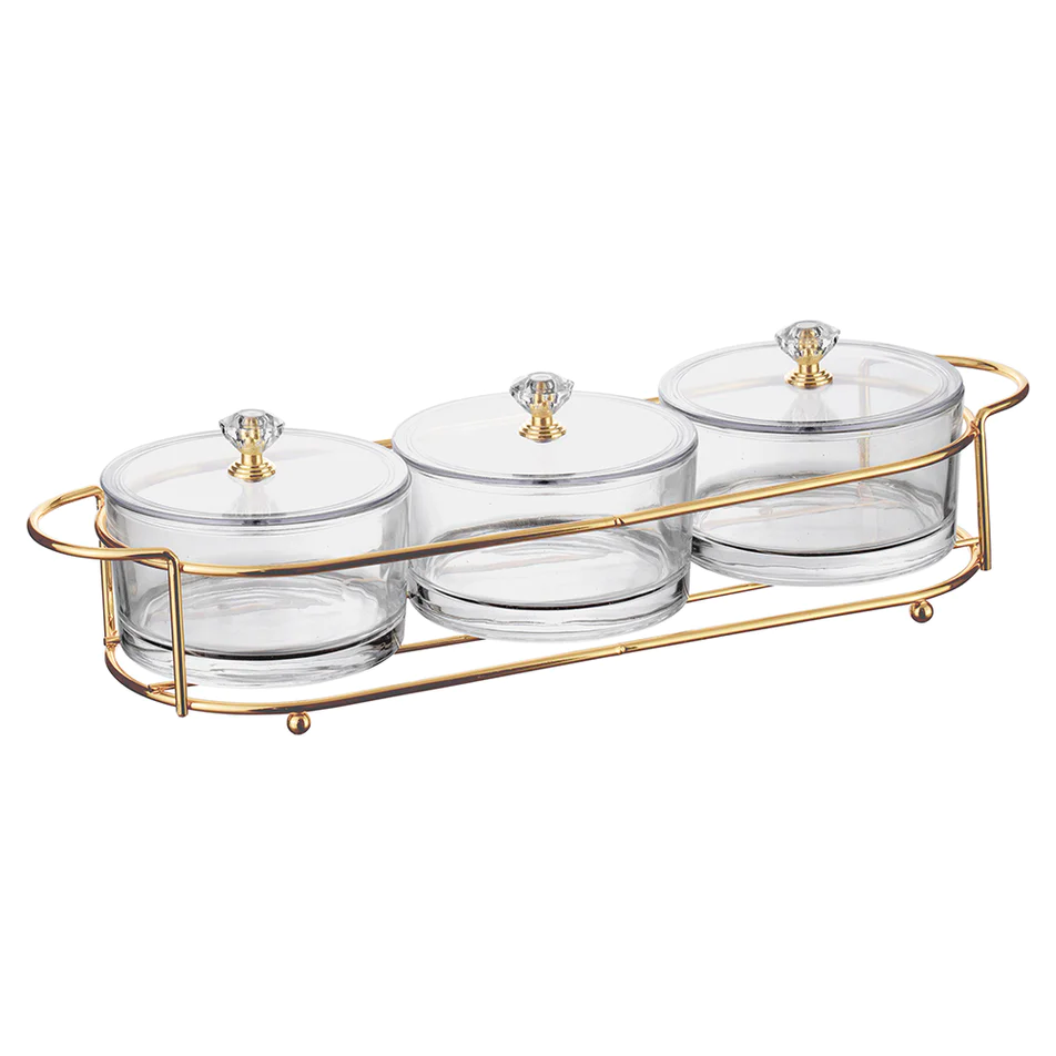 Elaborate 3 Bowls with Covers and Tray Set (1 Count)