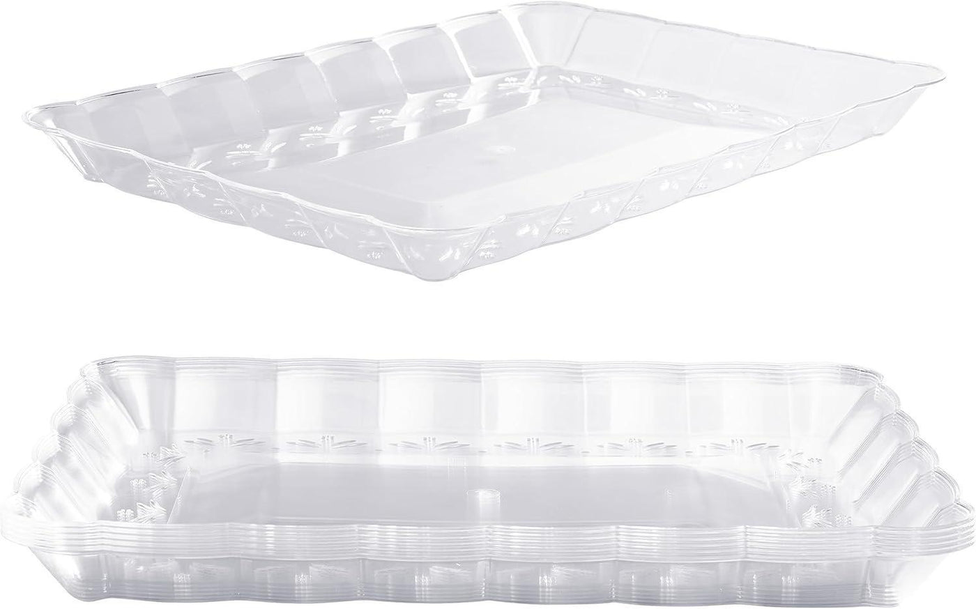 9" x 13" Clear Rectangular with Groove Rim Plastic Serving Trays (3 Count)