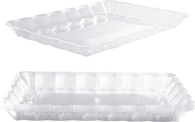 9" x 13" Clear Rectangular with Groove Rim Plastic Serving Trays (3 Count)