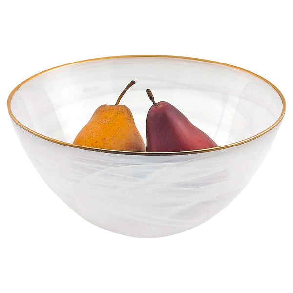 White Alabaster 10" Glass Fruit or Salad Bowl With Gold Rim (1 Count)