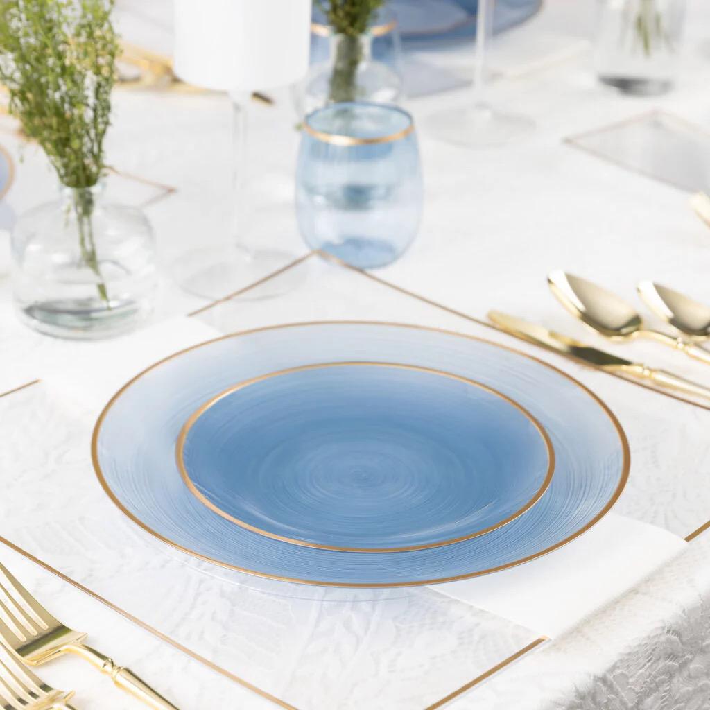 Crystal Design Combo Plates (7" & 10") Blue Transparent with Gold Rim (Service for 16)