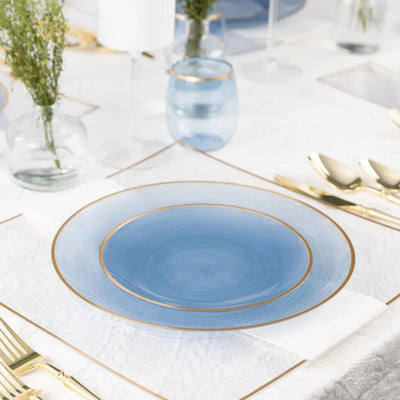 Crystal Design Combo Plates (7" & 10") Blue Transparent with Gold Rim (Service for 16)