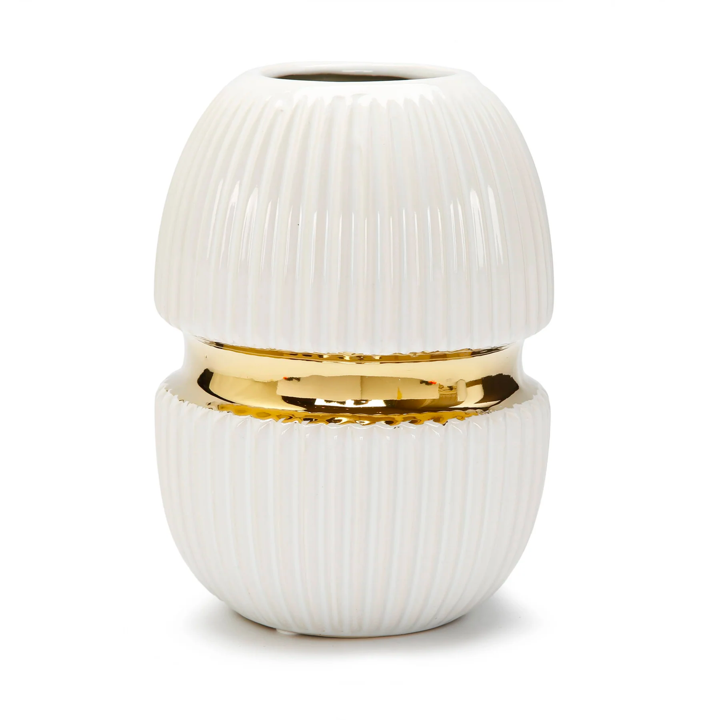 8" White Ceramic Vase Gold Center Design (1 Count) - Set With Style