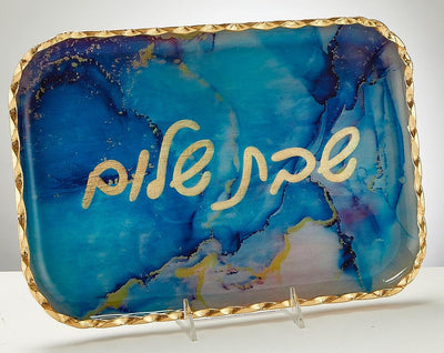 Blue Marble Design Glass Rectangle Shabbat Tray (1 Count)