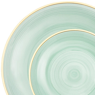 Crystal Design Combo Plates (7" & 10") Green Transparent with Gold Rim (Service for 16)