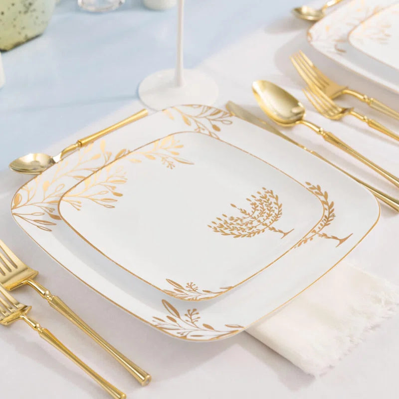 Hanukkah Square Plate Combo White and Gold