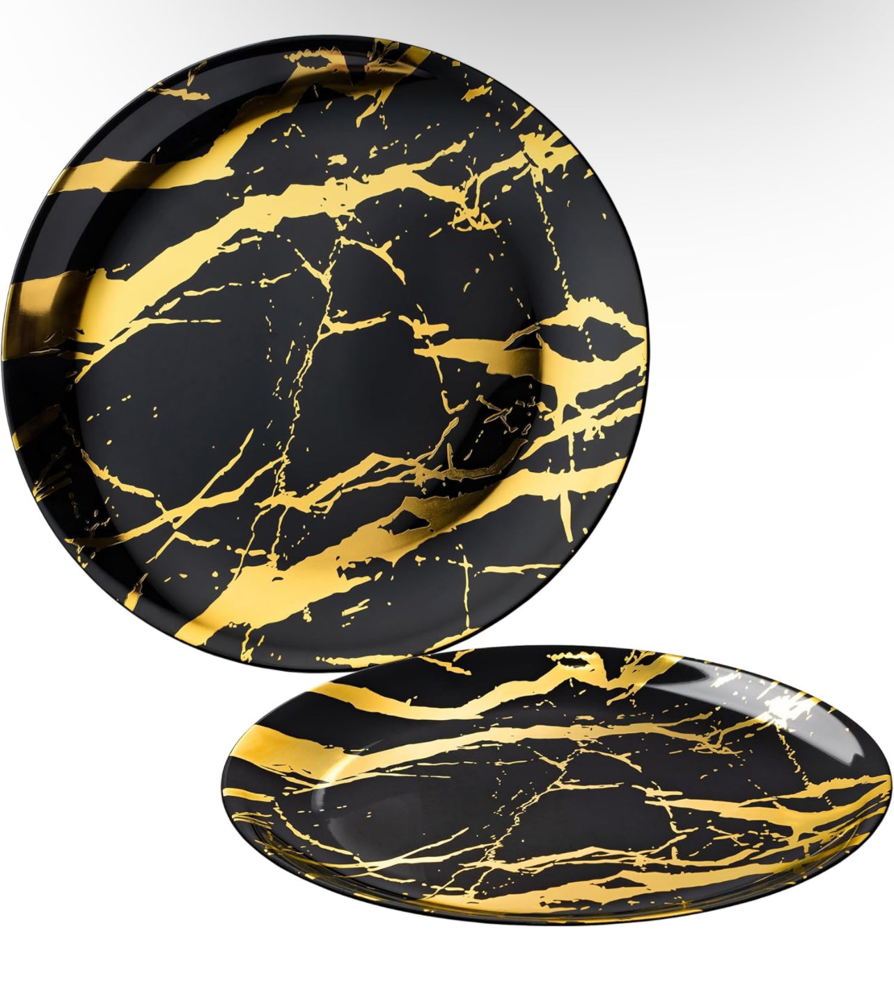 Marble Collection Small Round Serving Tray - Black & Gold (2ct)