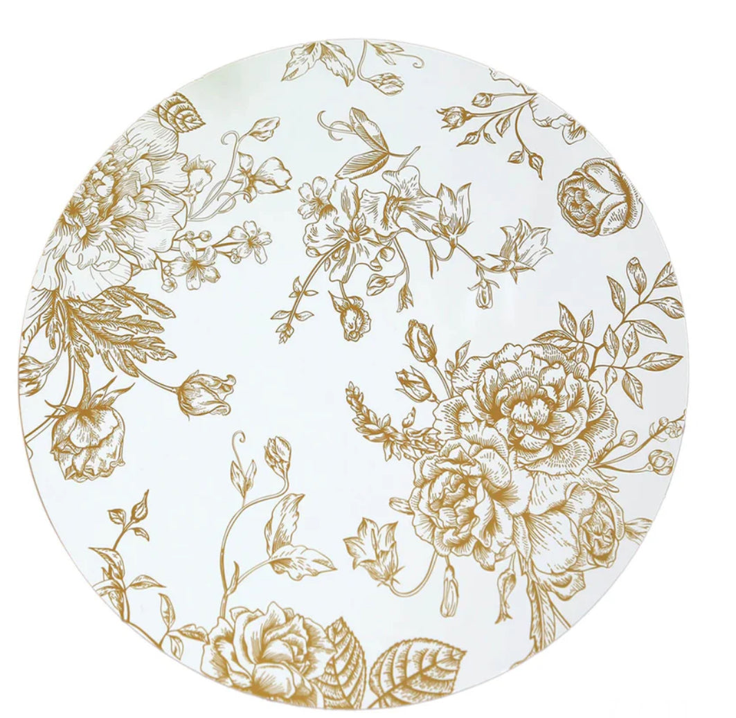 White And Gold French Toile Round Paper Chargers (12 Count)