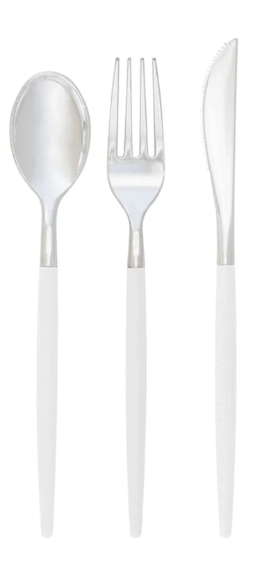 Classic Clear and Silver Plastic Cutlery Set | 32 Pieces (Service for 8)