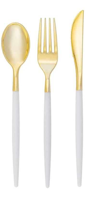 Classic Clear and Gold Plastic Cutlery Set | 32 Pieces