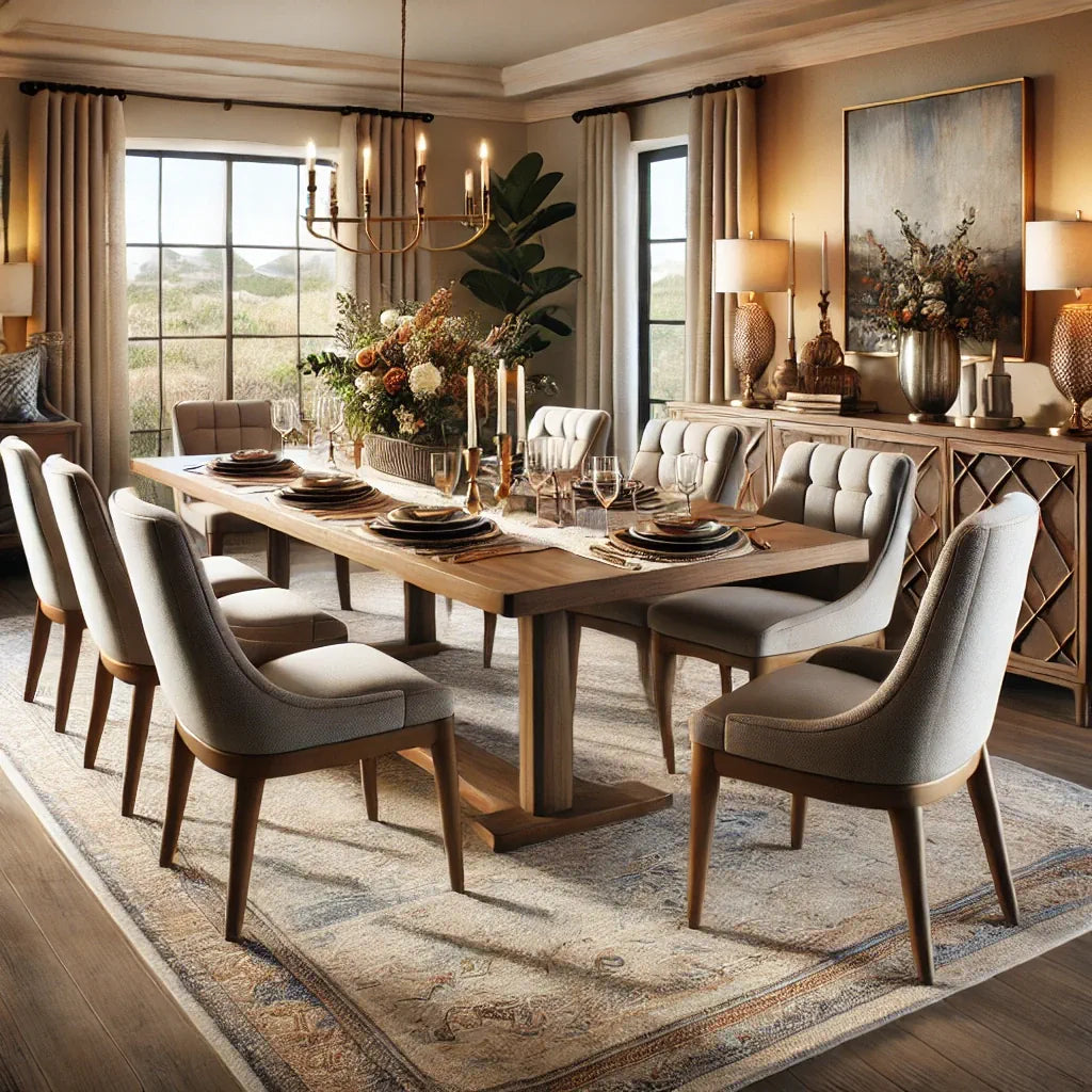 dining room with complete dining set and tableware