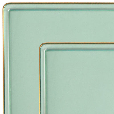 Square Edge Combo Plates Green Transparent/Gold Rim 7.75" & 10.75" (10 Person Count)